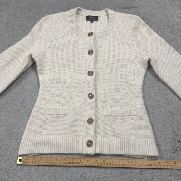 Quince 100% Mongolian Cashmere Crew Neck Button Front Cardigan Cream Women's - Picture 7 of 12